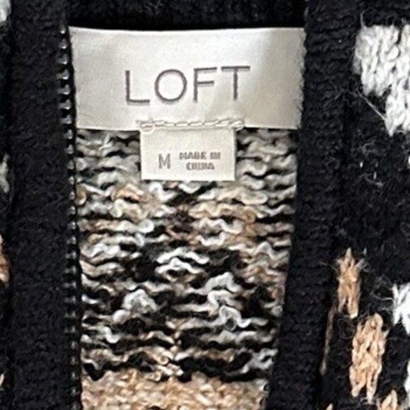 Loft | Fair Isle Half Zip Black & Tan Tunic Sweater Sz Medium - Picture 5 of 6
